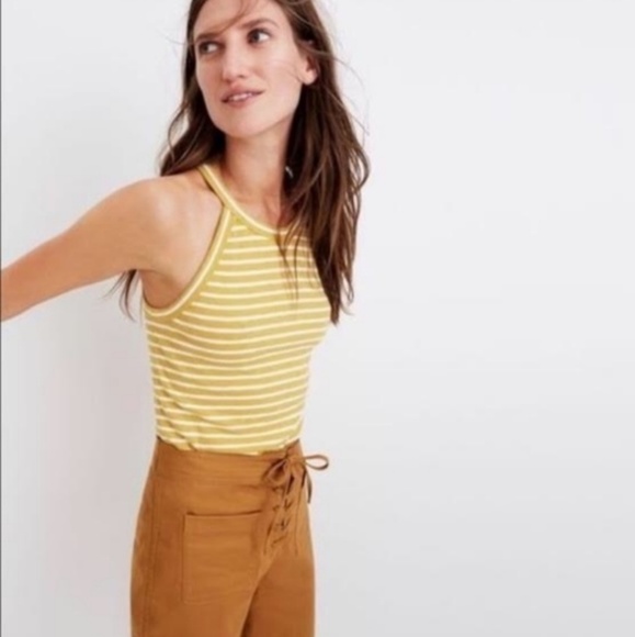 Madewell Tops - Madewell Striped Mustard Racerback Sweater Tank